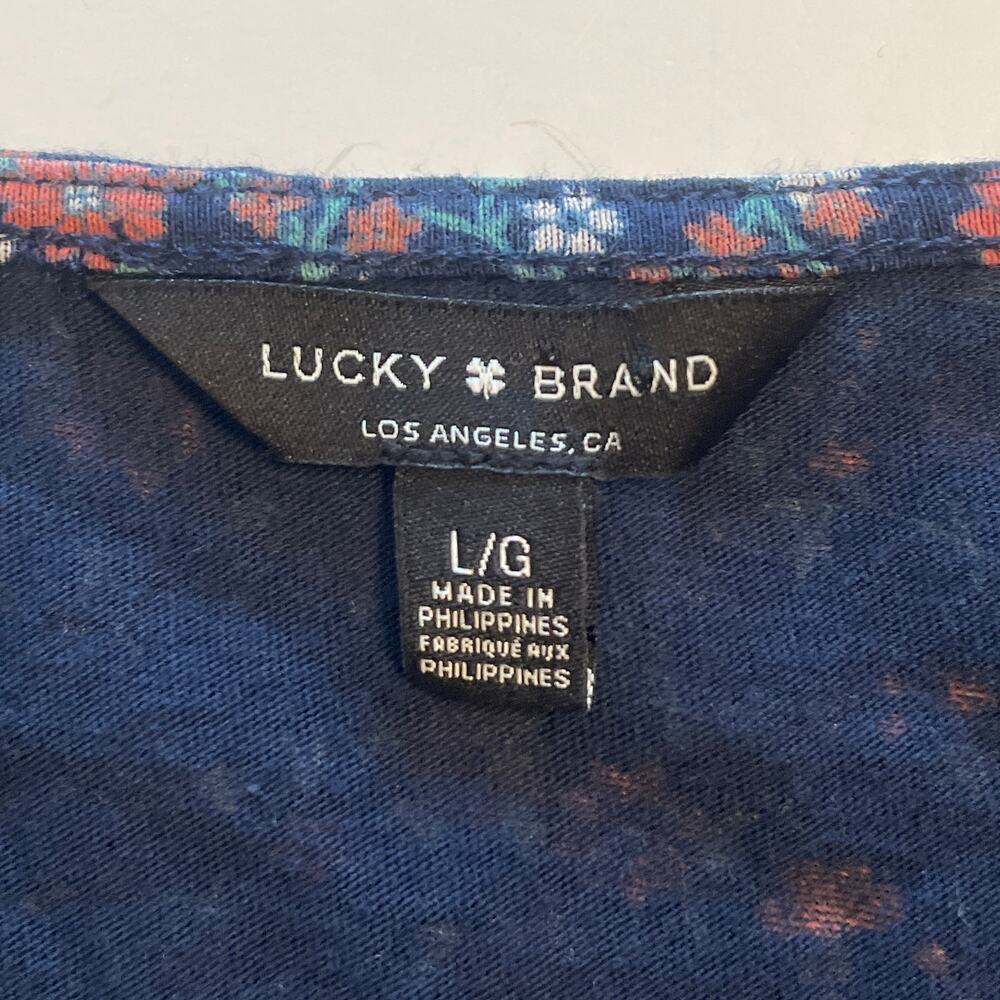 Lucky Brand Blue Floral Long Sleeve Tee Womens Large Square Neck Knit Boho Top - Picture 7 of 11